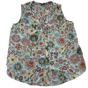 NYDJ Blouse Womens Small Floral Print Sleeveless Button Front Lightweight Top‎